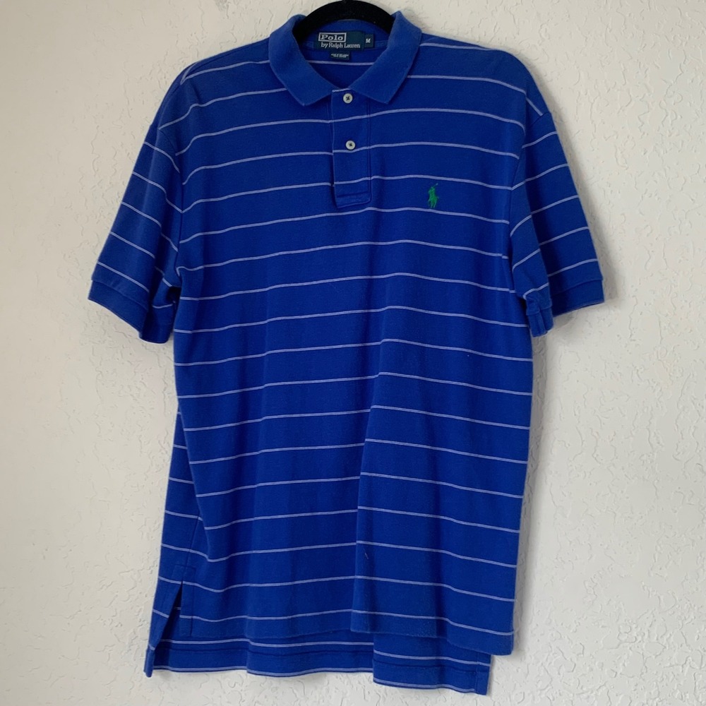 Polo Ralph Lauren Polo Men M Blue Striped Short Sleeve Coastal Resort Preppy Ivy